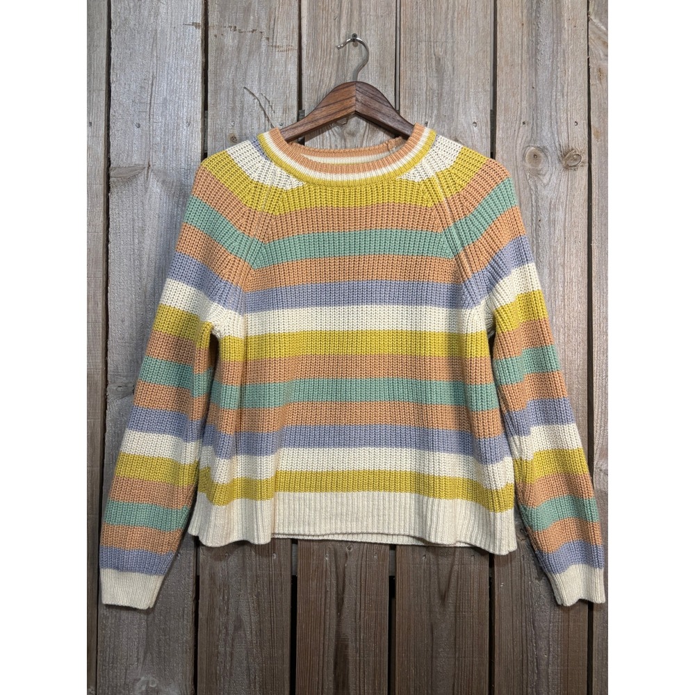 All in Favor Striped Crewneck Sweater Small Multi-Color Raglan Knit IT1260-C1